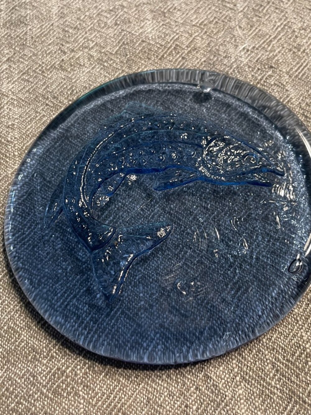 Glass Fish Print Sun Catcher Round Blue Glass 4" round Hanging Nautical! - Picture 2 of 4